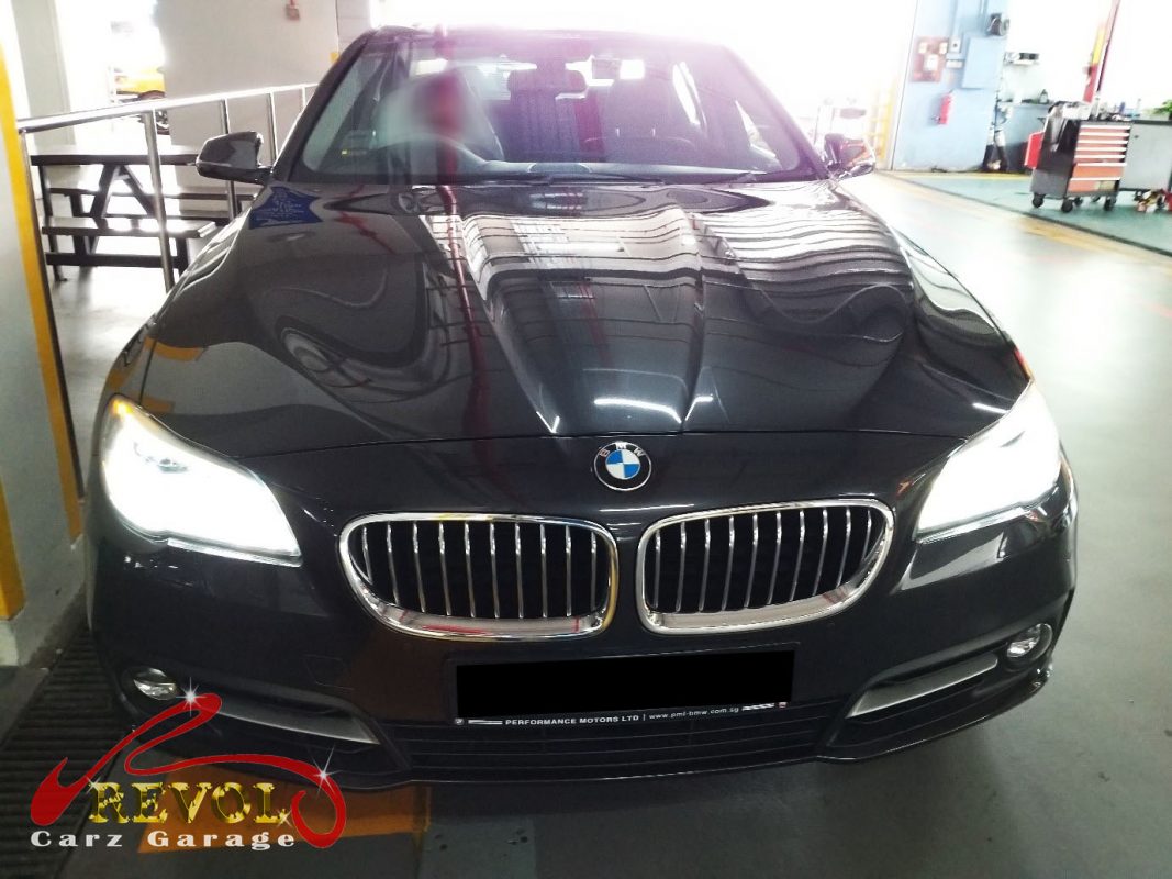 BMW 528i parked at the workshop for a basic service.