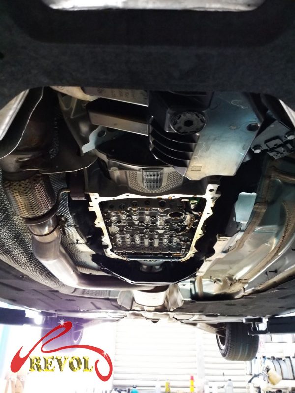The underbody inspected on the lift.