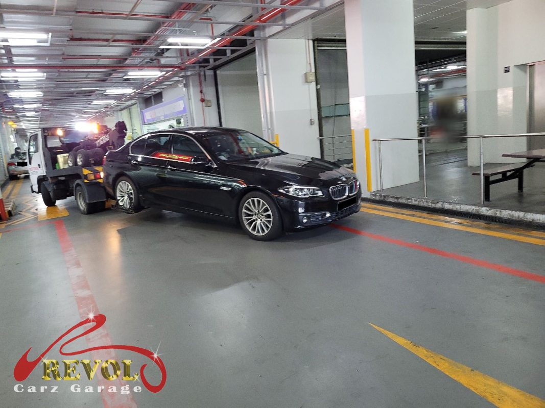BMW 528i parked at the workshop, in for a parking brake diagnosis.