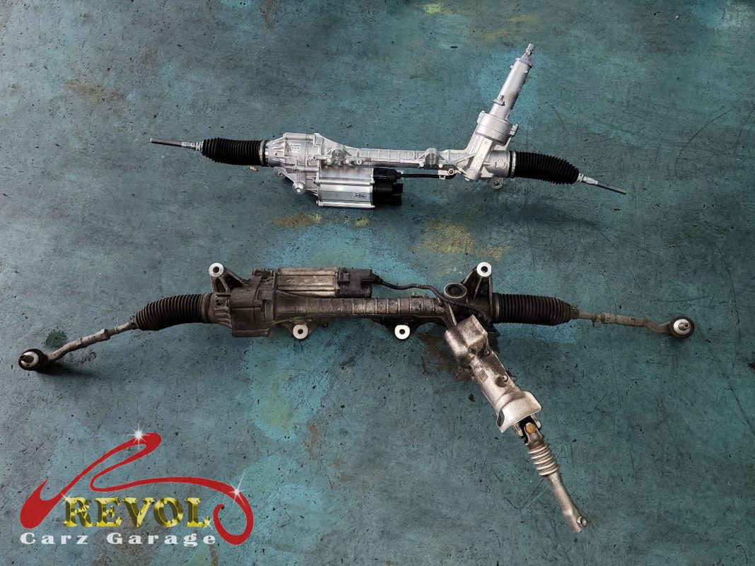 The old worn steering rack removed.