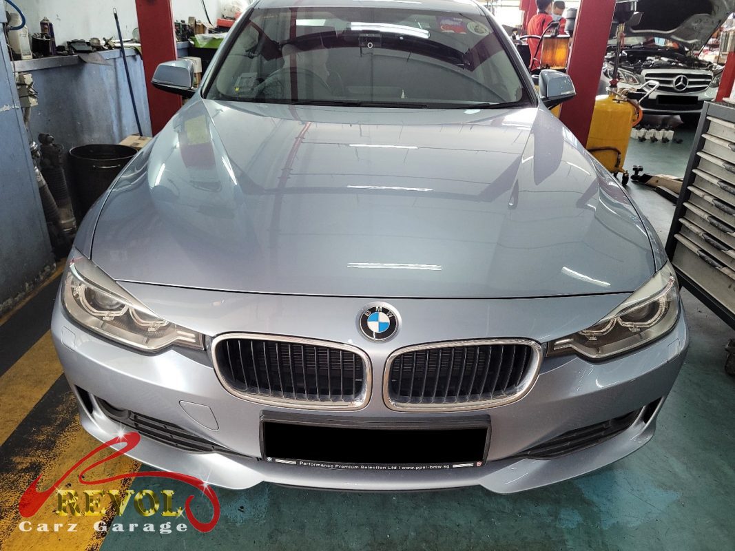 BMW 320i parked at the workshop, in for a misfire diagnosis.