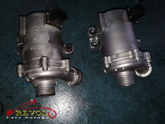 The BMW 520i checked, the cracking fan belt and tired coolant pump found behind the warm running.