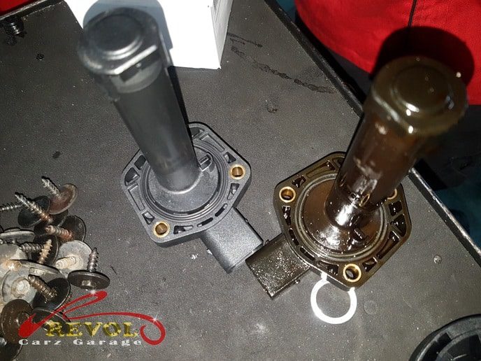 The oil level and condition checked on the BMW, confirming it was fine.