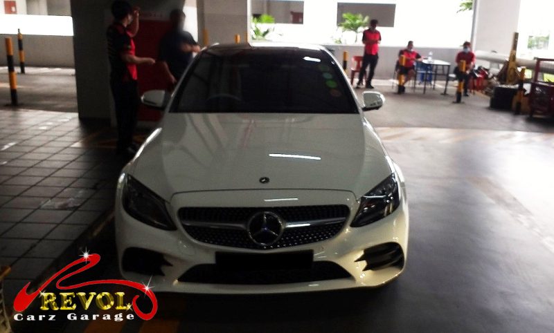 Mercedes-Benz C300 parked at the workshop, in for engine and transmission mount replacement.