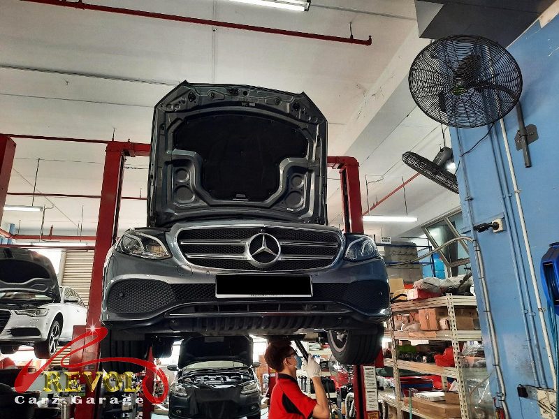 The engine oil and filter changed on the Mercedes-Benz E200.