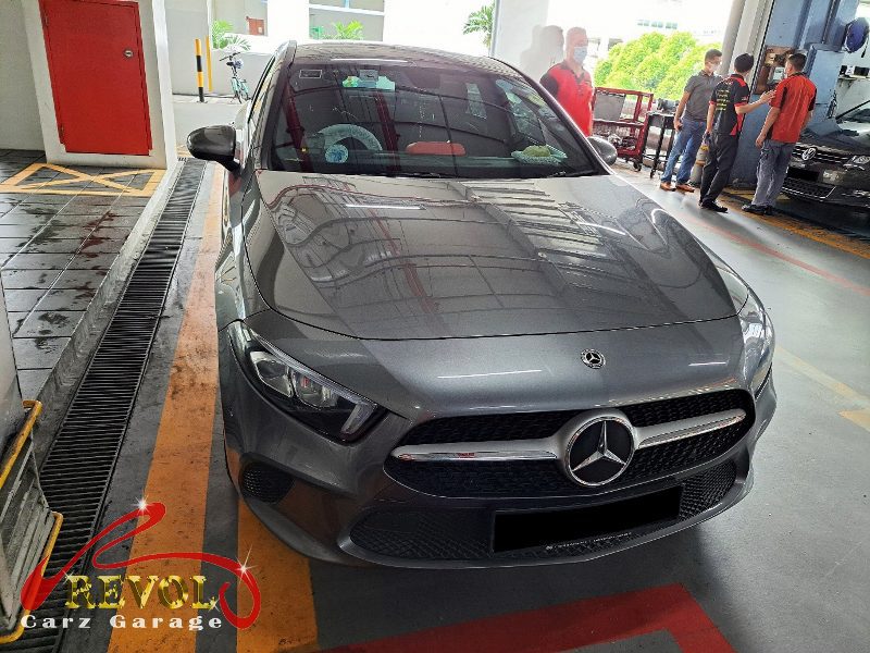 Mercedes-Benz A200 parked at the workshop for servicing.