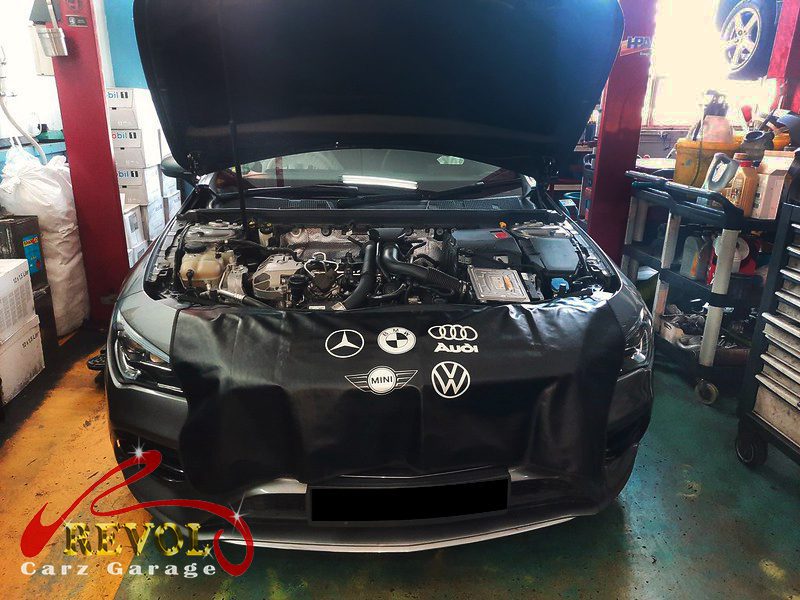 Mercedes-Benz CLA200 parked at the workshop, in for a coolant leak diagnosis.