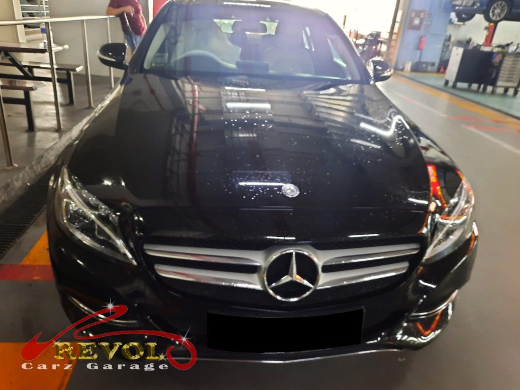 Mercedes-Benz C180 parked at the workshop, in for aircon compressor inspection.