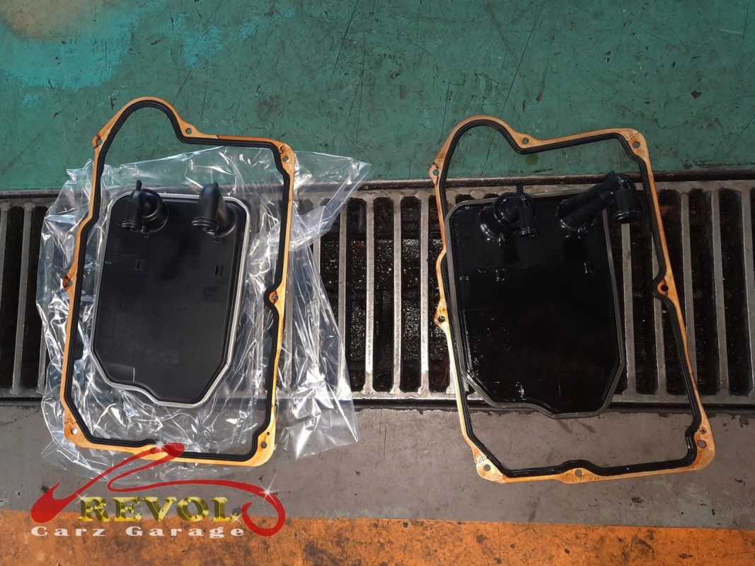 The new genuine Mercedes transmission fluid filter ready to fit.