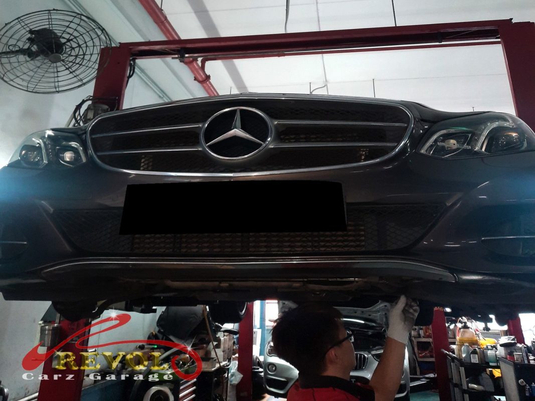 The engine oil and filter changed on the Mercedes-Benz E200.