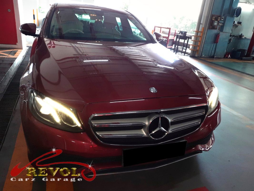 Mercedes-Benz parked at the workshop, in for an engine noise diagnosis.
