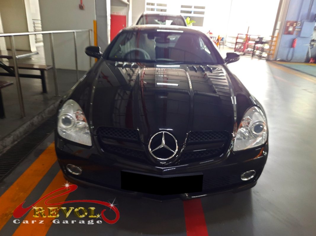 Mercedes-Benz SLK200 parked at the workshop for routine servicing.