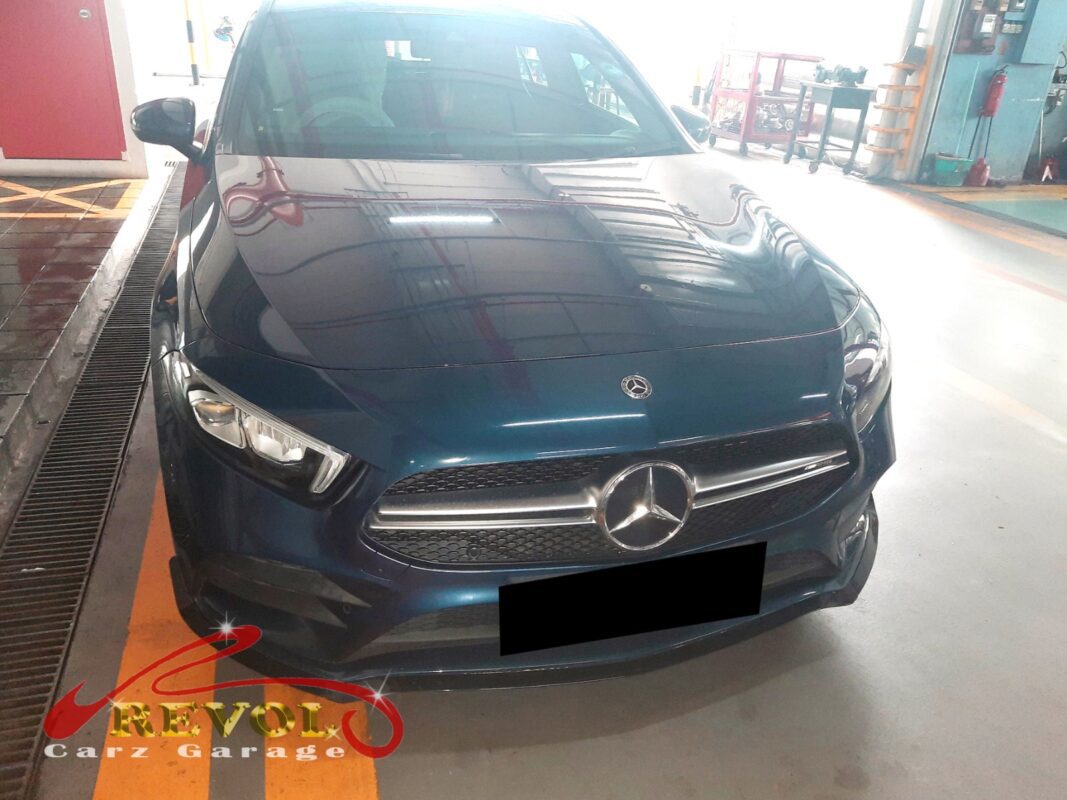 Mercedes-Benz A200 parked at the workshop, in for cooling system inspection.