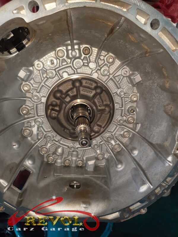 The new Mercedes-spec flywheel oil seal fitted and the flywheel and gearbox reinstalled.