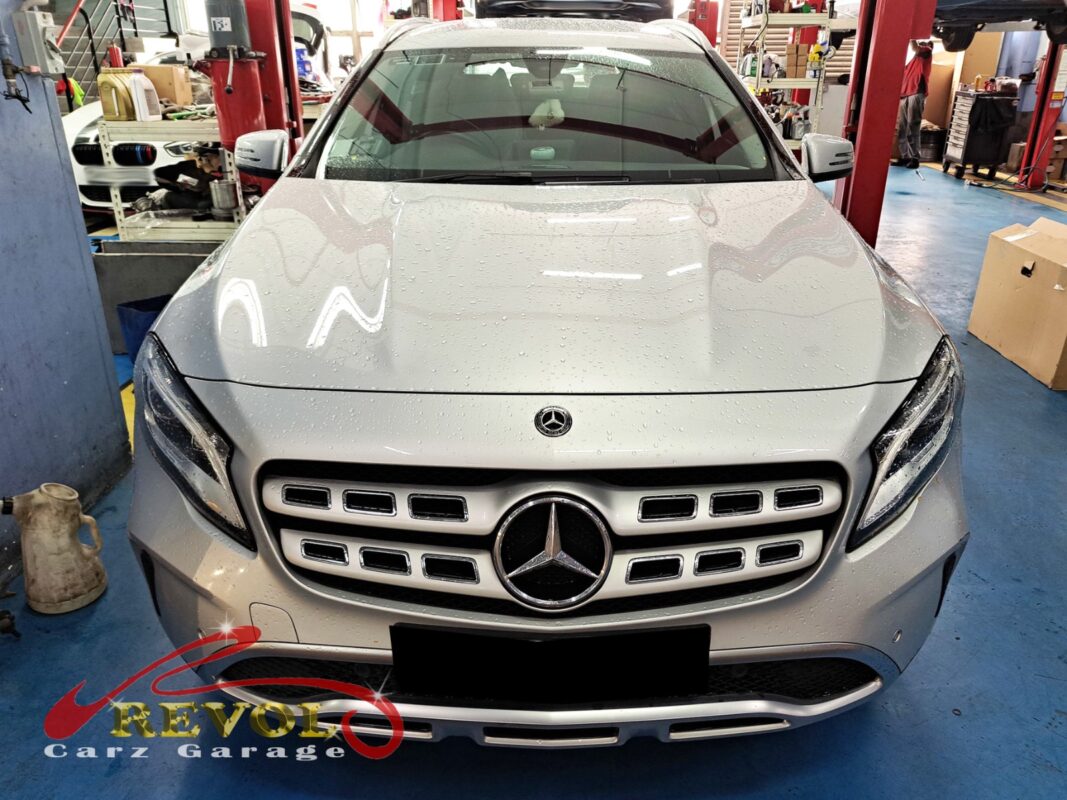 Mercedes-Benz GLA180 parked at the workshop, in for engine mount inspection.
