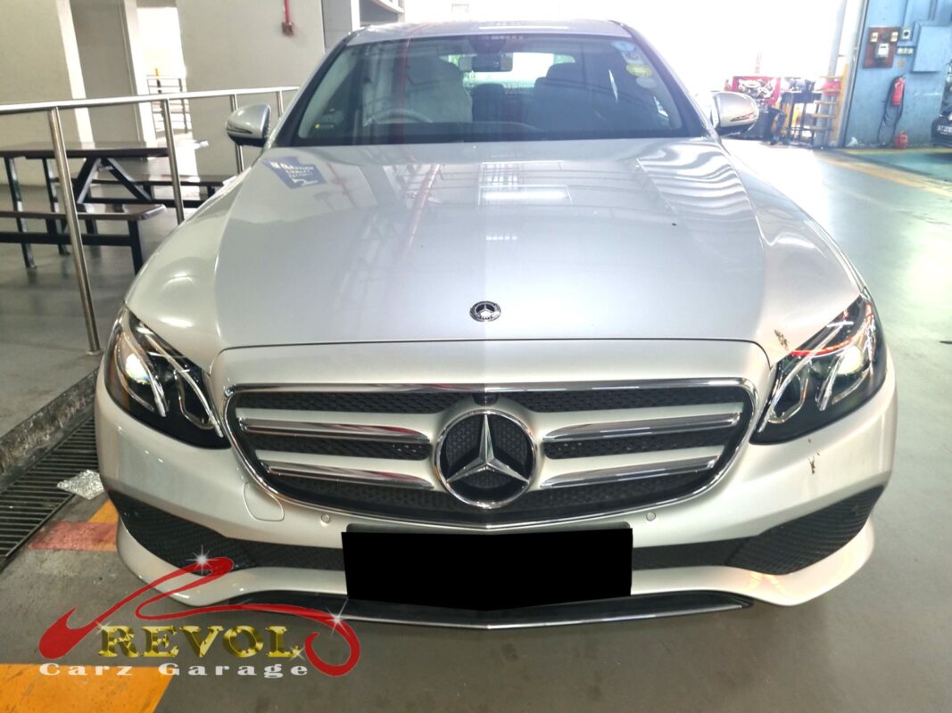 Mercedes-Benz E200 parked at the workshop, in for shock absorber inspection.