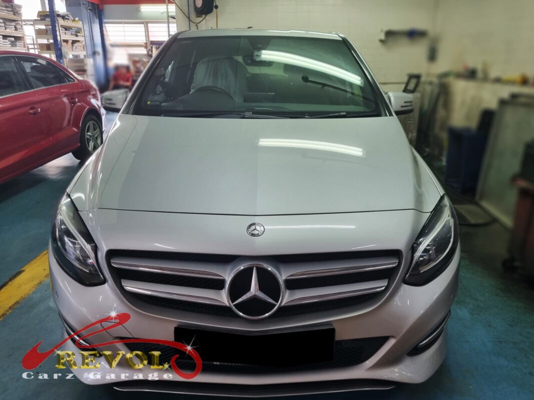 Mercedes-Benz B180 parked at the workshop, in for wheel speed sensor replacement.