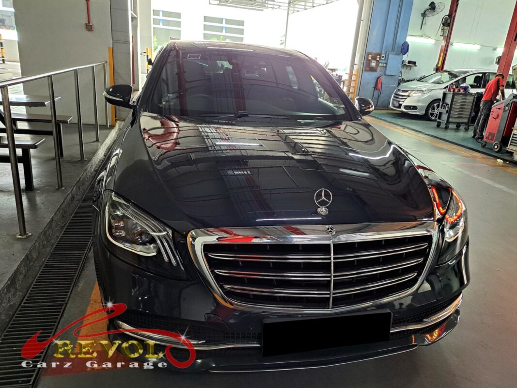 Mercedes-Benz S320 parked at the workshop, in for front control arm inspection.