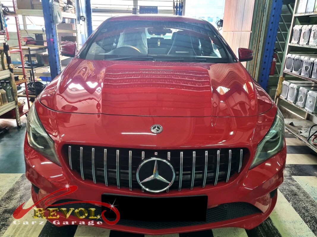 Mercedes-Benz CLA180 parked at the workshop, in for front suspension inspection.