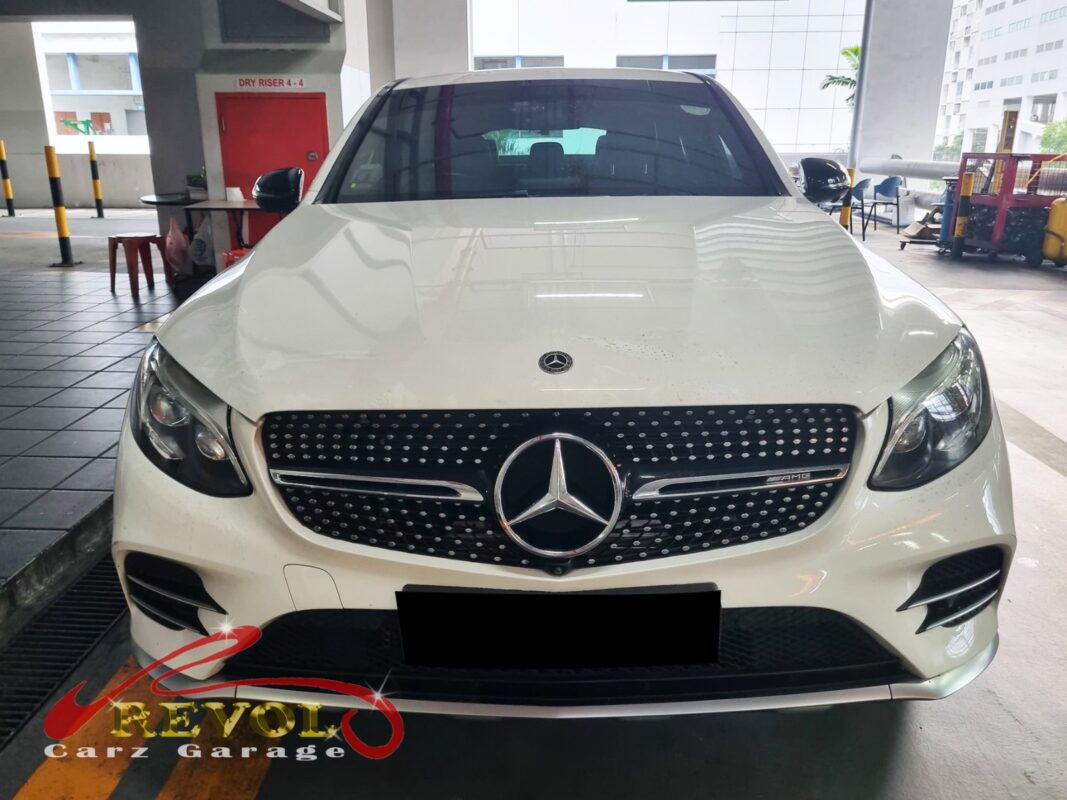 Mercedes-AMG GLC43 parked at the workshop, in for front air suspension inspection.