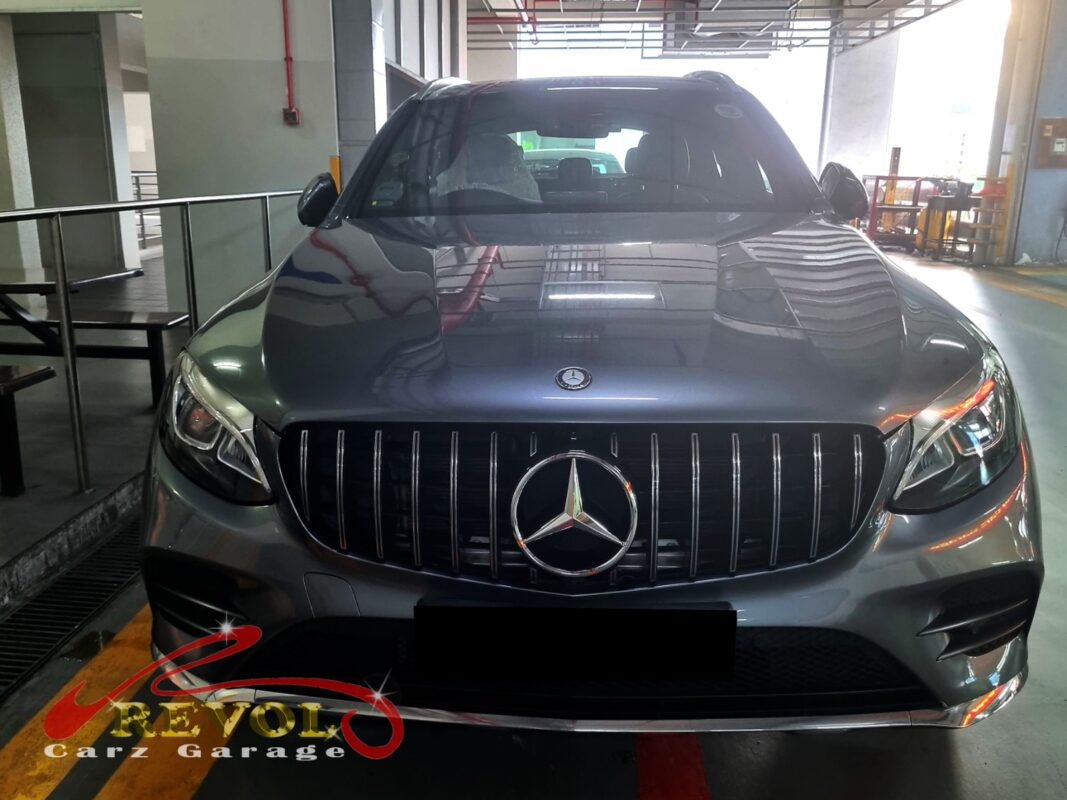 Mercedes-Benz GLC250 parked at the workshop for a full service.