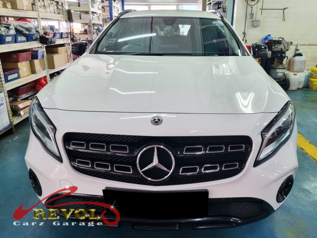 Mercedes-Benz GLA180 parked at the workshop, in for cooling system inspection.