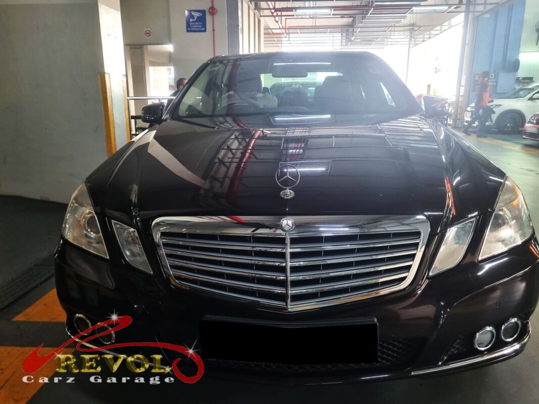 Mercedes-Benz E200 parked at the workshop, in for fuel pump and filter inspection.