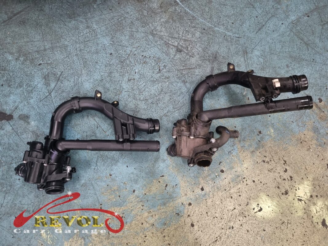 The new Mercedes-spec thermostat housing ready to fit.