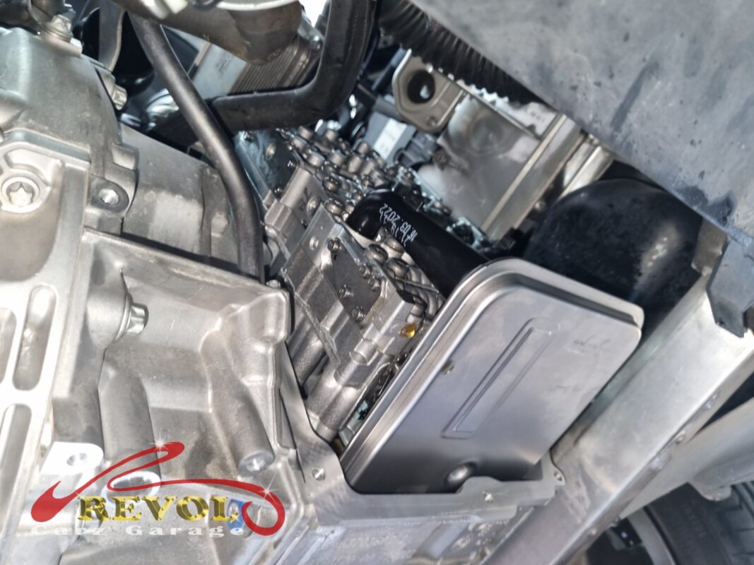 The transmission reassembled with the new filter, refilled with fresh ATF.