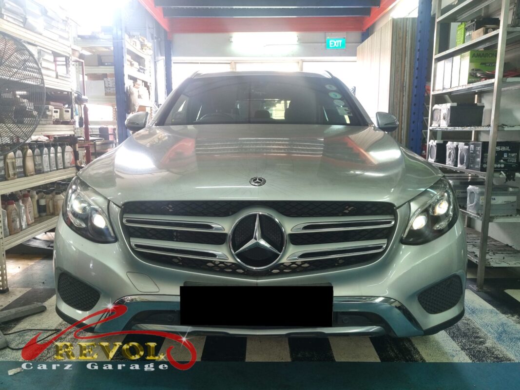 Mercedes-Benz GLC250 in the workshop for spark plug replacement.
