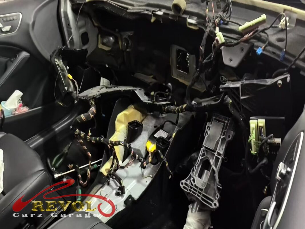 The dashboard stripped right out, the heater and air-con housing opened up to reach the evaporator core deep in the cabin.