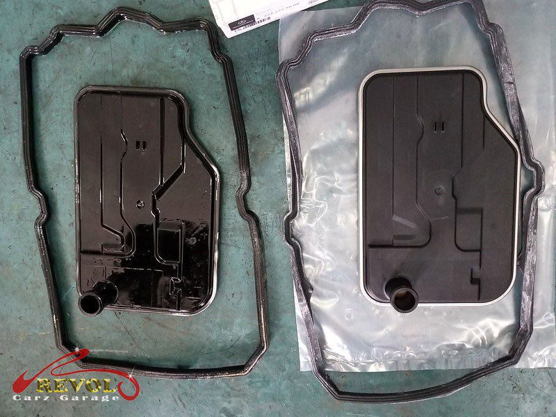 The automatic transmission fluid drained and the transmission filter renewed.