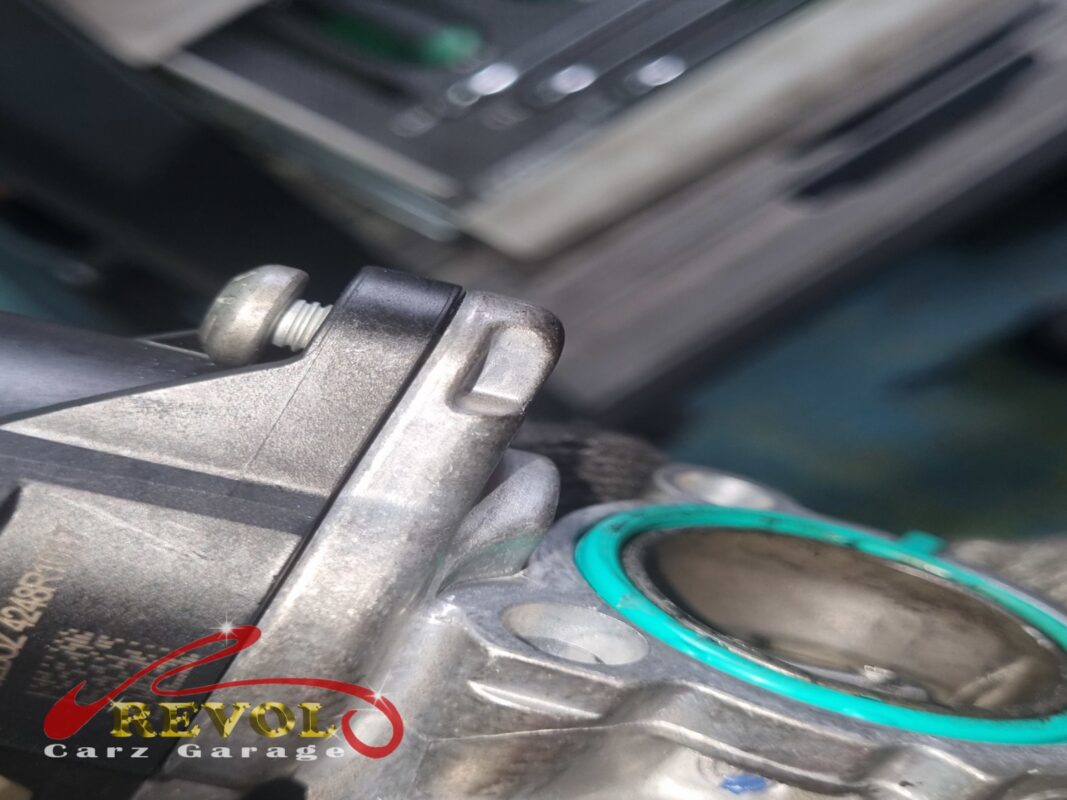 The cylinder head opened up, a fresh seal seated at one of the joints.