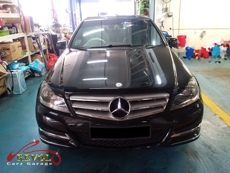 Mercedes-Benz C180 parked at the workshop, in for rear lamp replacement.