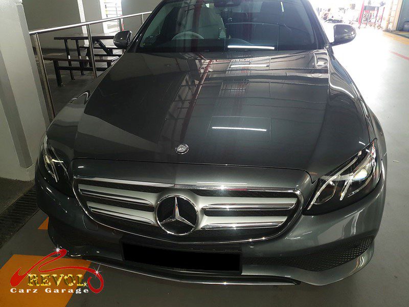 Mercedes-Benz E200 parked at the workshop, in for an oil pressure diagnosis.