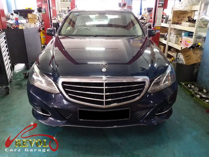 Mercedes-Benz E250 parked at the workshop, in for a coolant leak diagnosis.