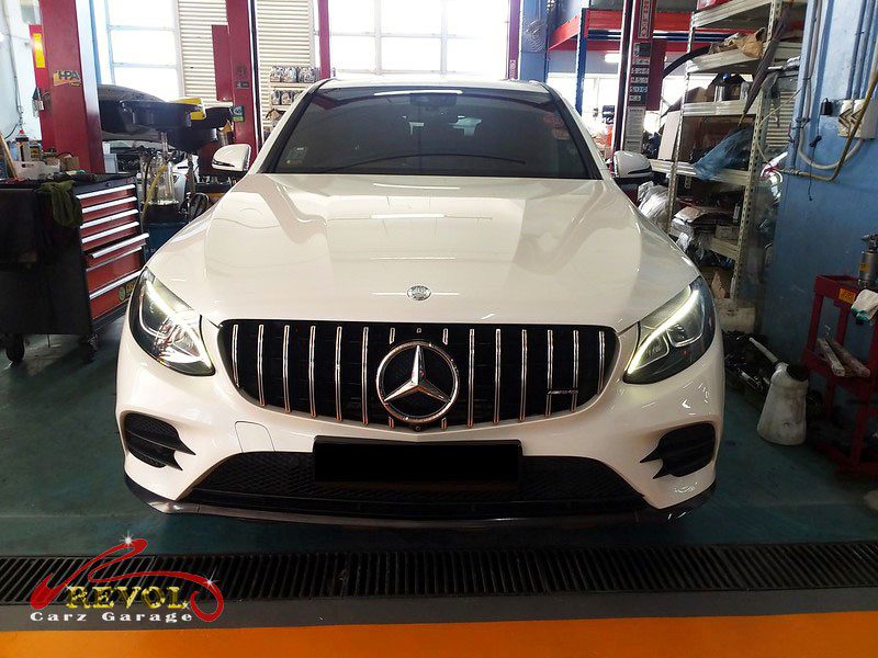 Mercedes-Benz GLC250 parked at the workshop, in for a knocking sound diagnosis.