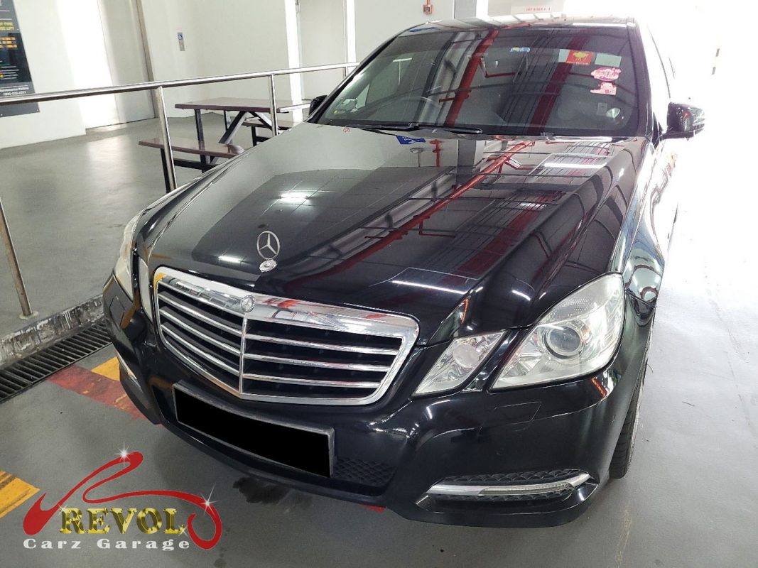 Mercedes-Benz E250 parked at the workshop for an inspection and service.