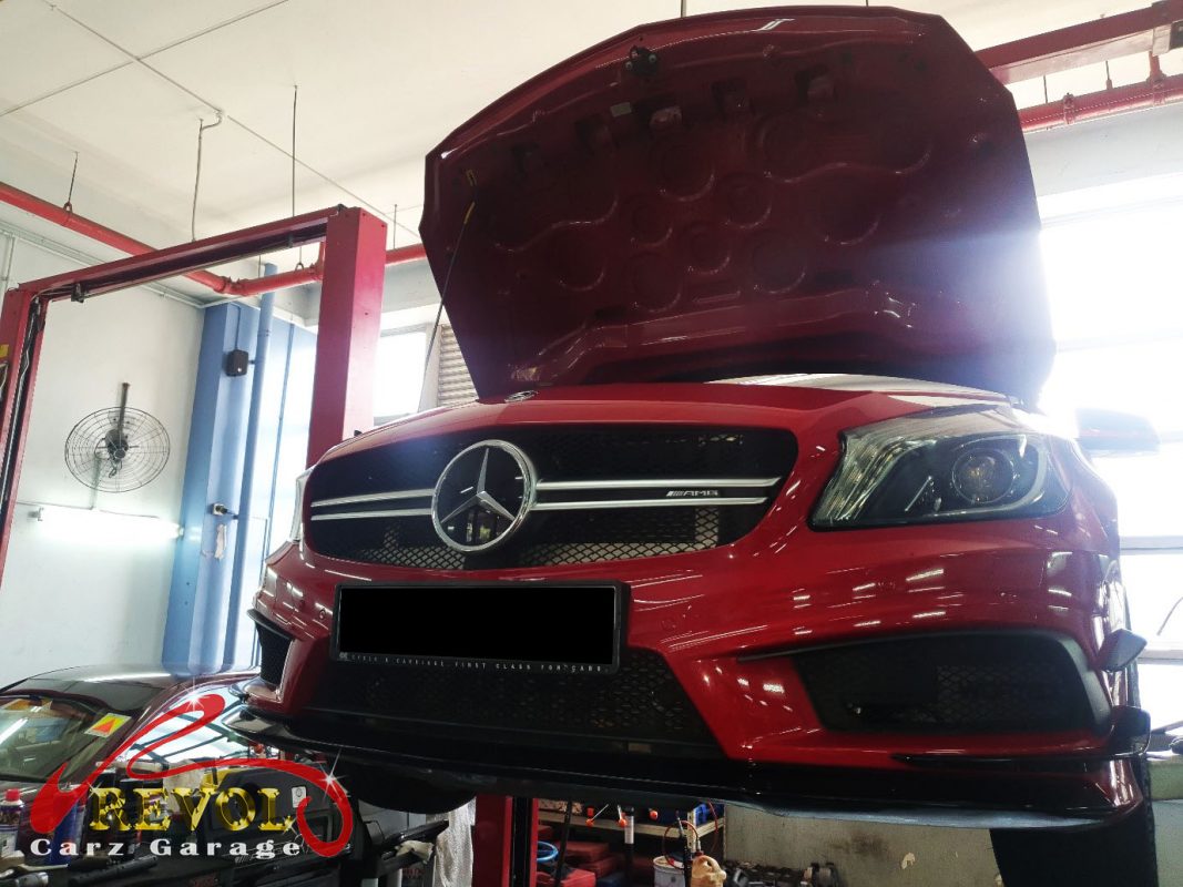 The squeak traced to the belt tensioner on the Mercedes-AMG A 45.