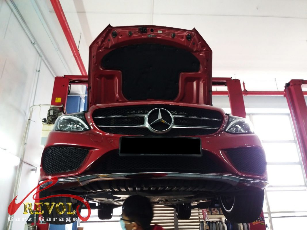 The engine oil and filter changed on the Mercedes-Benz C180.