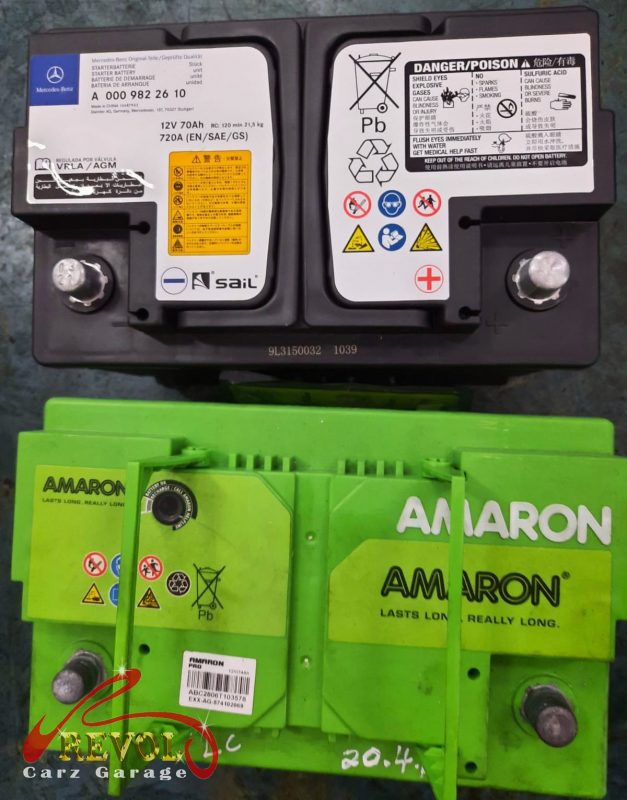The new genuine Mercedes-spec AGM battery of the correct type ready to fit.