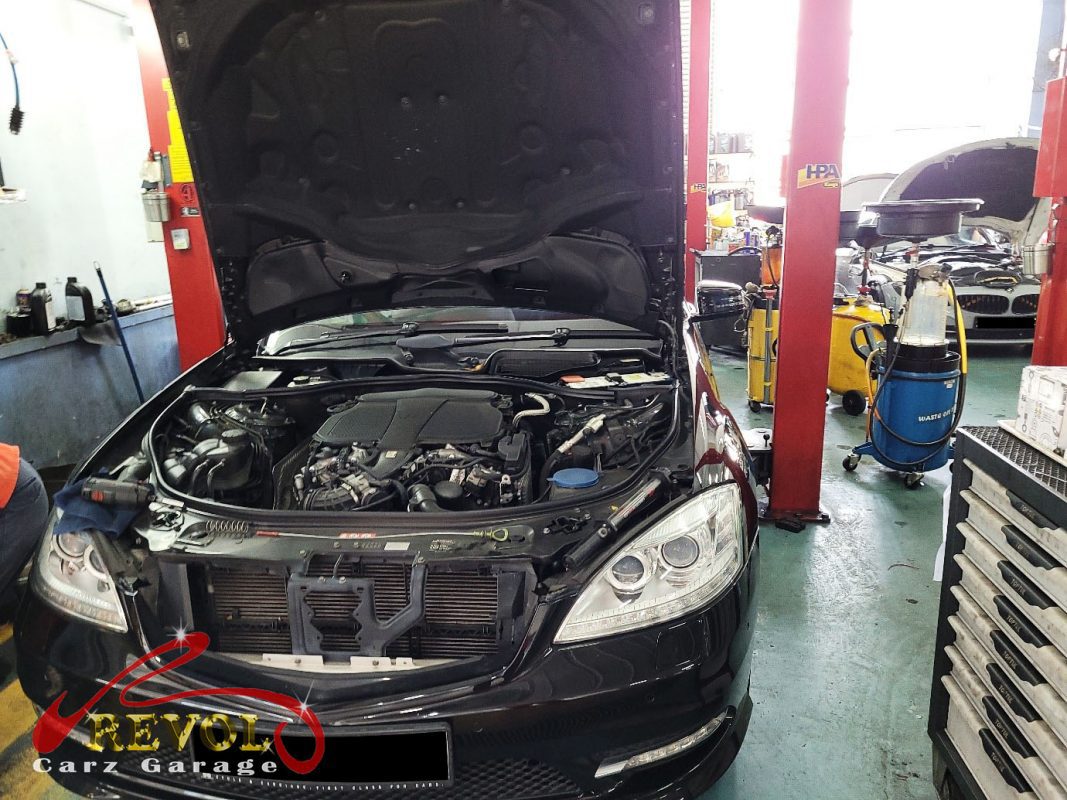 Mercedes-Benz S350 parked at the workshop, in for front suspension inspection.