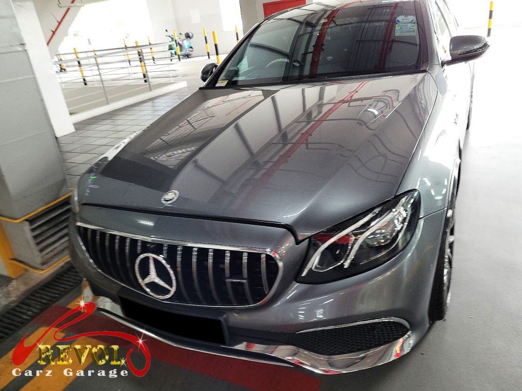 Mercedes-Benz E200 parked at the workshop, in for front suspension inspection.