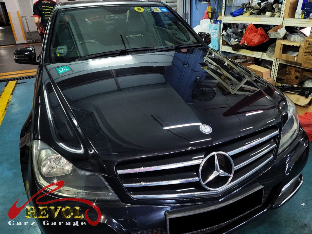 Mercedes-Benz C180 parked at the workshop, in for a coolant leak diagnosis.