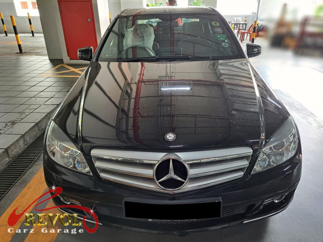 Mercedes-Benz C180 Kompressor parked at the workshop, in for front brake inspection.