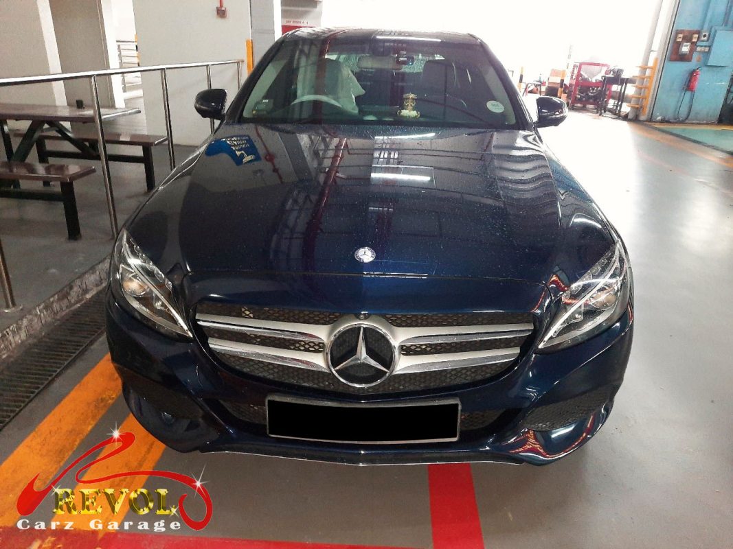 Mercedes-Benz C200 parked at the workshop, in for a battery and charging diagnosis.