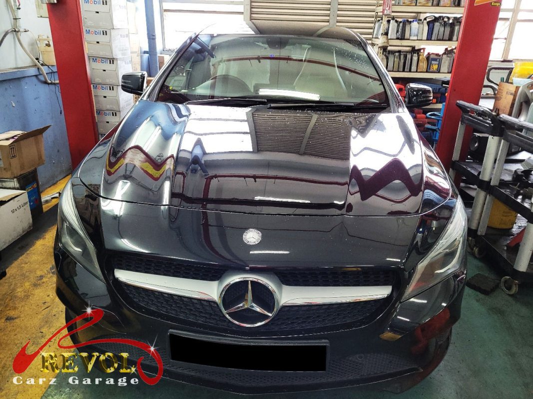 Mercedes-Benz CLA180 parked at the workshop, in for shock absorber inspection.