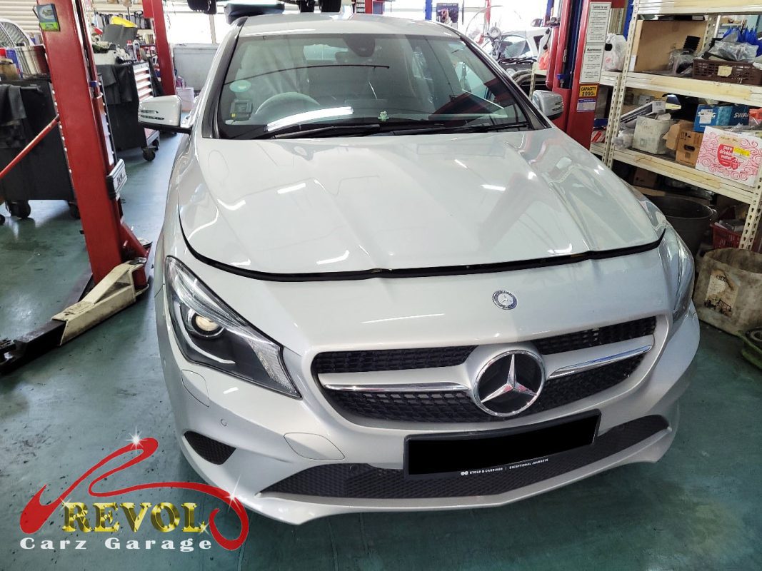 Mercedes-Benz C180 parked at the workshop, in for brake and battery work.