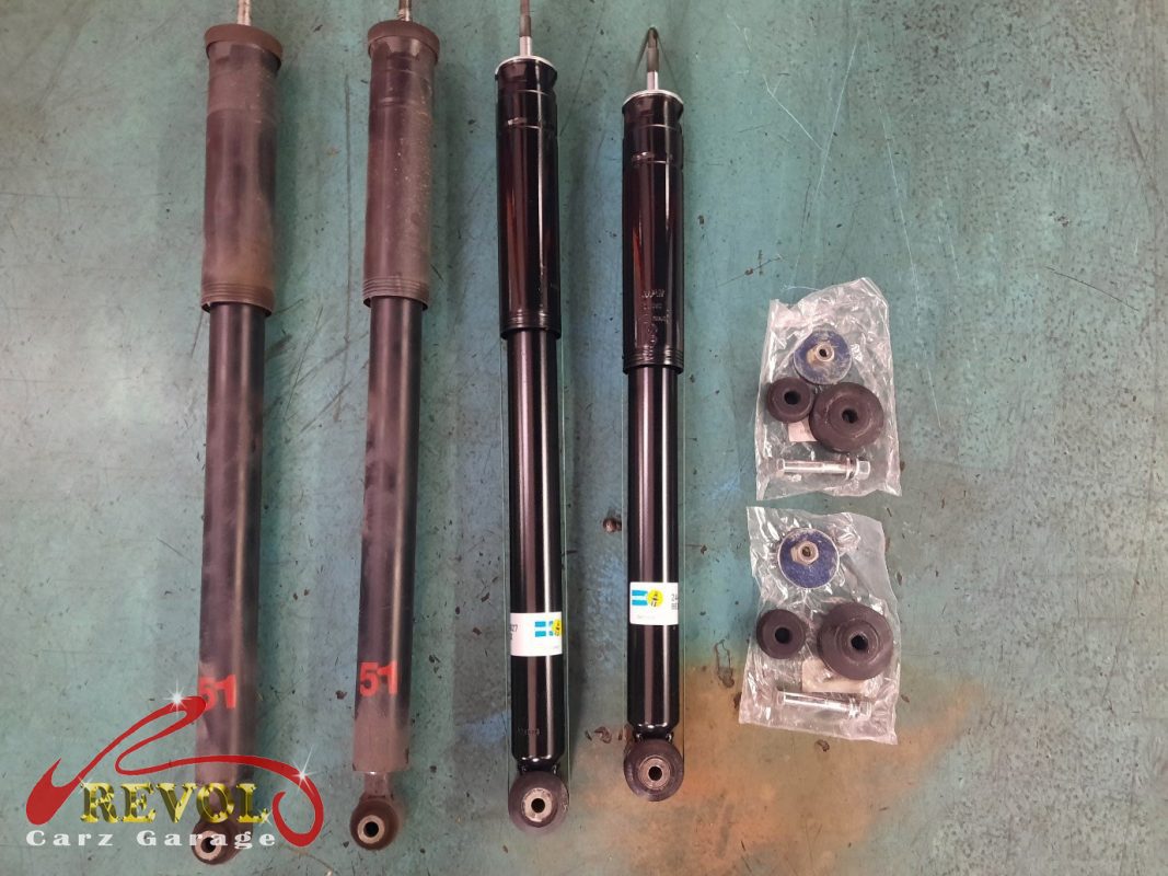 The new shocks and mounts installed and the drivetrain settled.