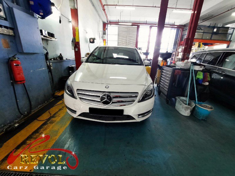 Mercedes-Benz B200 parked at the workshop, in for an ABS sensor diagnosis.